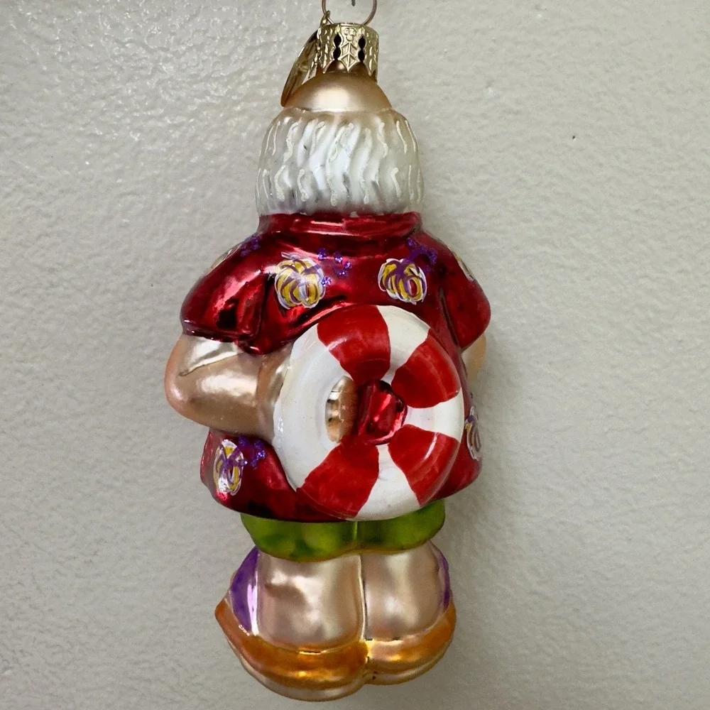 Christopher Radko Lil Gem Sand & Surf Santa Glass Ornament Purple Floral Variant